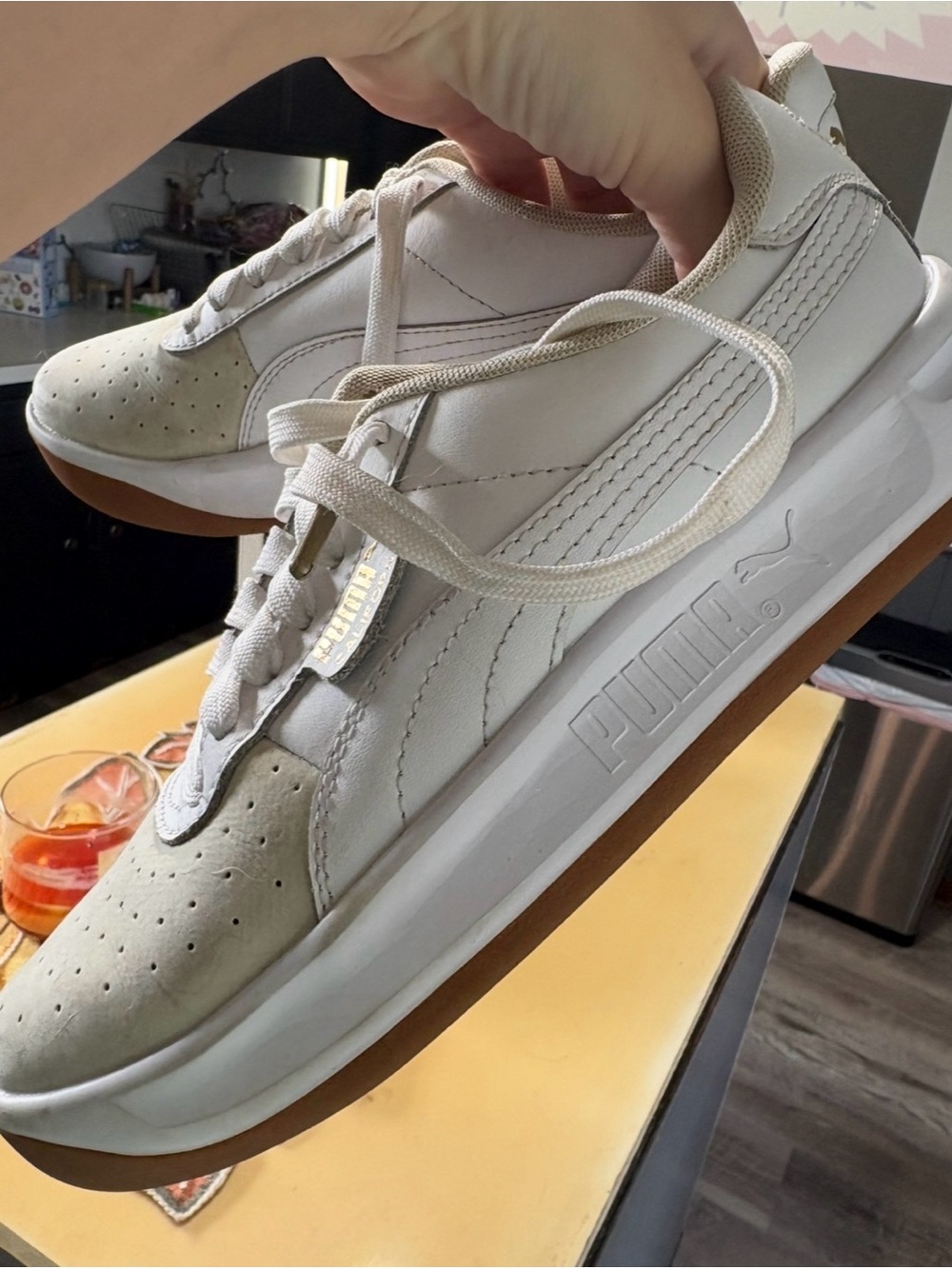 Puma White and Cream Low-Top Sneakers